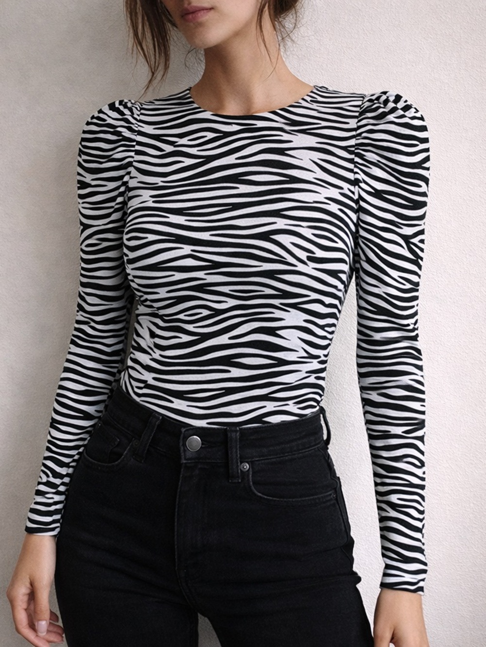 Birgitte Herskind Zebra Stripe Blouse Women's XS Black White Puff‎ Sleeve Top